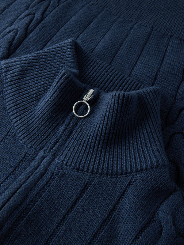 KnowledgeCotton Apparel - WMN Merino Half Zip High Neck RWS Knits 1001 Total Eclipse