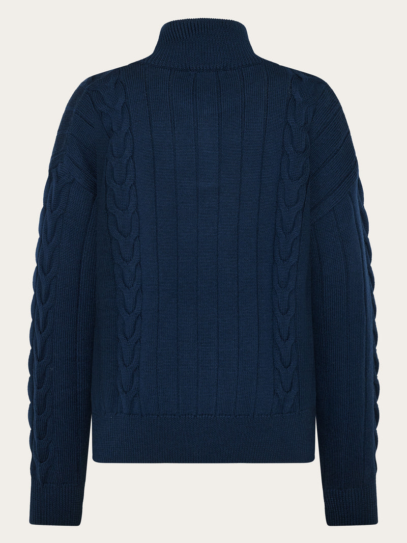 KnowledgeCotton Apparel - WMN Merino Half Zip High Neck RWS Knits 1001 Total Eclipse