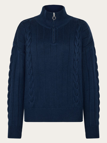 KnowledgeCotton Apparel - WMN Merino Half Zip High Neck RWS Knits 1001 Total Eclipse