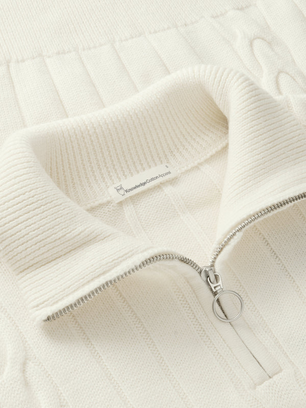 KnowledgeCotton Apparel - WMN Merino Half Zip High Neck RWS Knits 1387 Egret