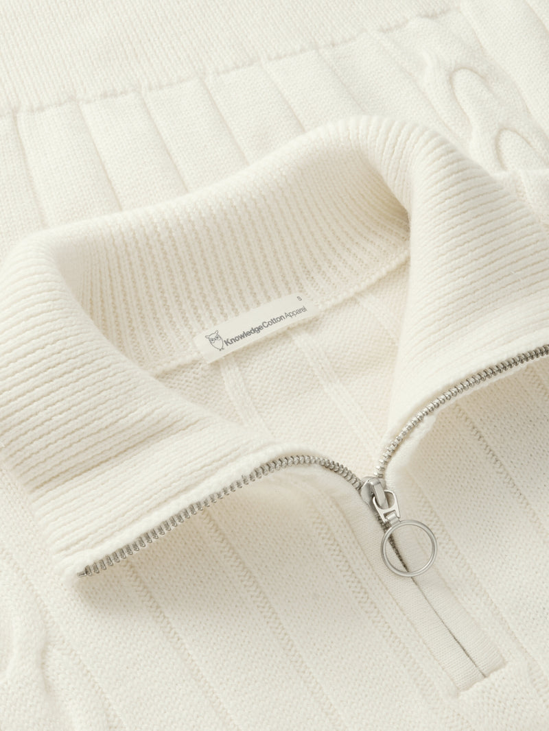 KnowledgeCotton Apparel - WMN Merino Half Zip High Neck RWS Knits 1387 Egret
