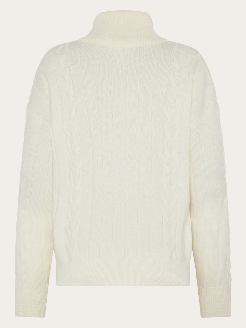 KnowledgeCotton Apparel - WMN Merino Half Zip High Neck RWS Knits 1387 Egret