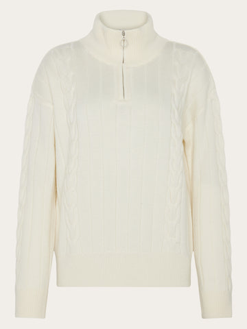 KnowledgeCotton Apparel - WMN Merino Half Zip High Neck RWS Knits 1387 Egret