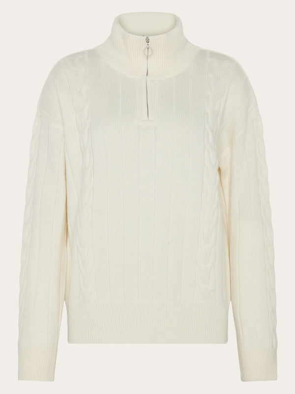KnowledgeCotton Apparel - WMN Merino Half Zip High Neck RWS Knits 1387 Egret