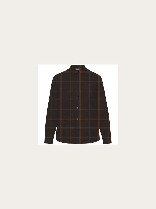 KnowledgeCotton Apparel - MEN Merino Wool Checked Shirt RWS Shirts 7026 Brown check