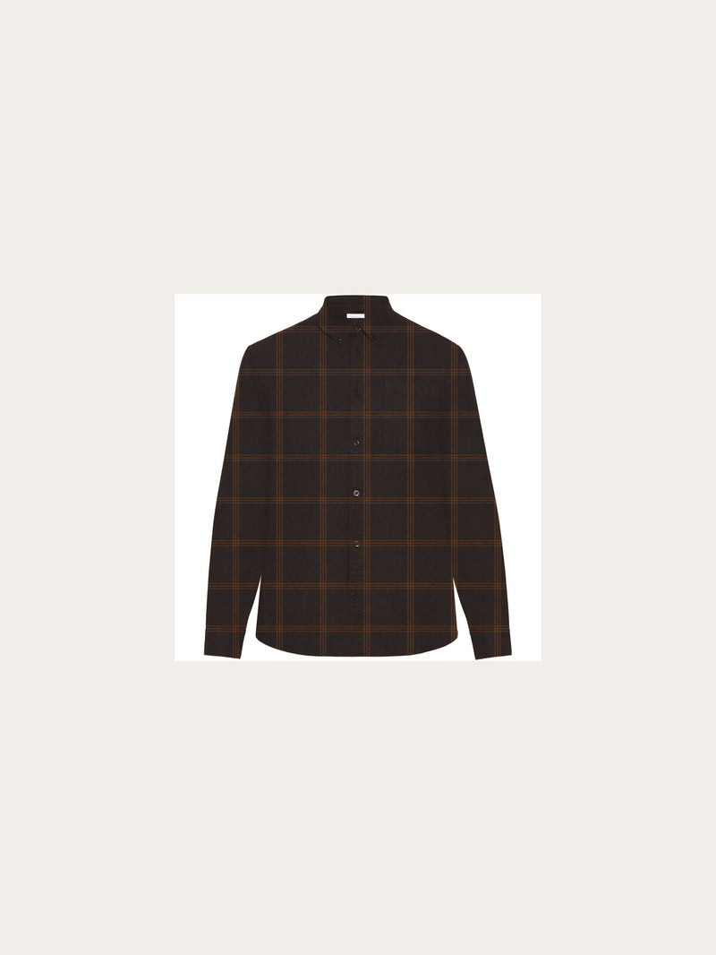 KnowledgeCotton Apparel - MEN Merino Wool Checked Shirt RWS Shirts 7026 Brown check