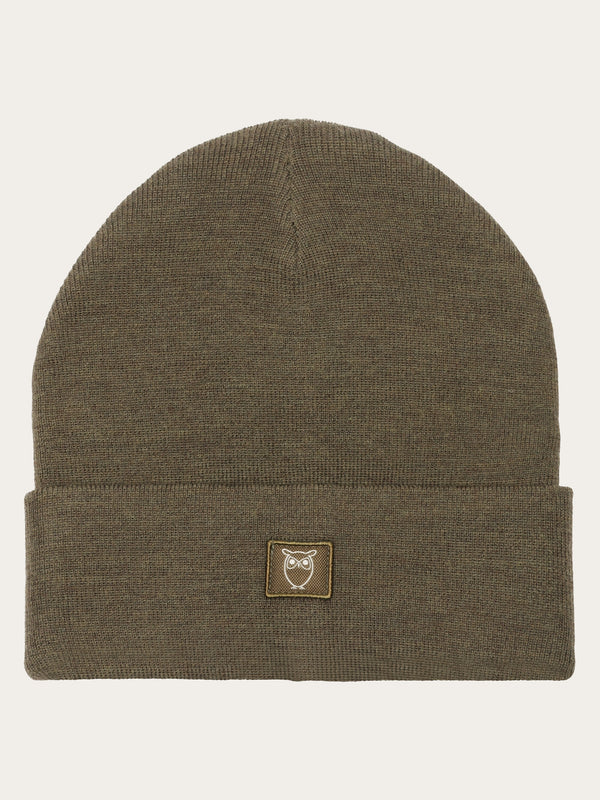 KnowledgeCotton Apparel - UNI Merino Wool Double Layer Beanie RWS Hats 1100 Dark Olive