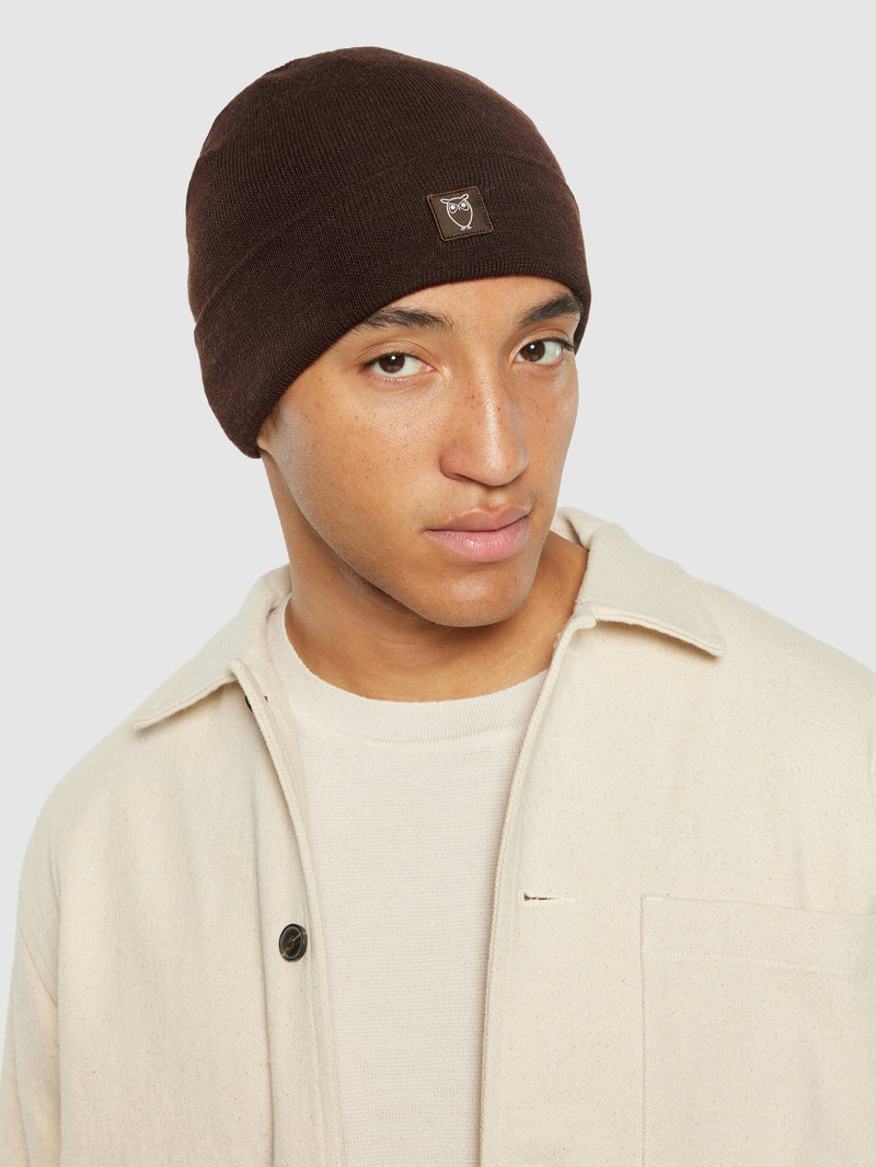 KnowledgeCotton Apparel - UNI Merino Wool Double Layer Beanie RWS Hats 1243 Demitasse (brown)