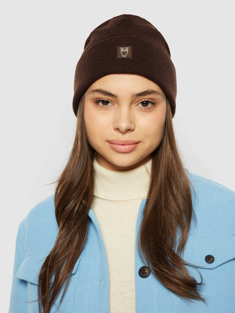 KnowledgeCotton Apparel - UNI Merino Wool Double Layer Beanie RWS Hats 1243 Demitasse (brown)