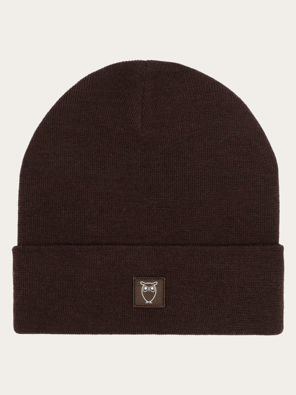 KnowledgeCotton Apparel - UNI Merino Wool Double Layer Beanie RWS Hats 1243 Demitasse (brown)