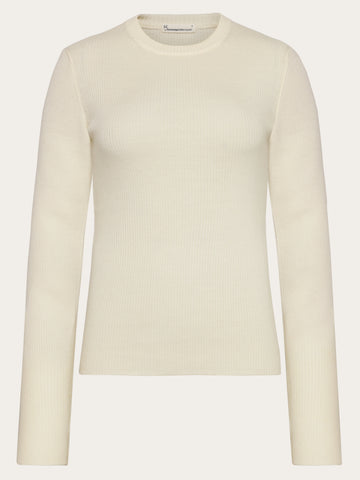 KnowledgeCotton Apparel - WMN Merino Wool Rib Knit RWS Knits 1387 Egret