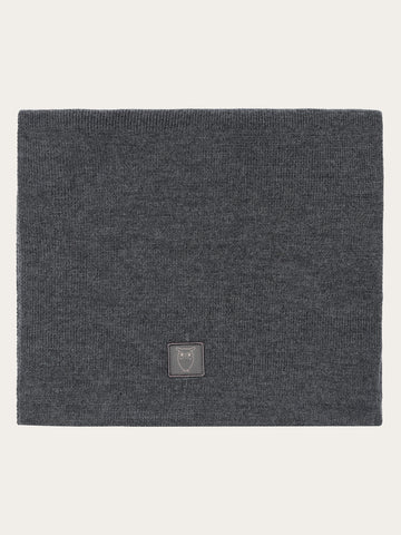KnowledgeCotton Apparel - UNI Merino badge scarf Scarfs 1073 Dark Grey Melange