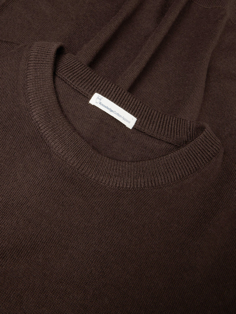 KnowledgeCotton Apparel - MEN Merino crew neck sweater Knits 1487 Chocolate Torte