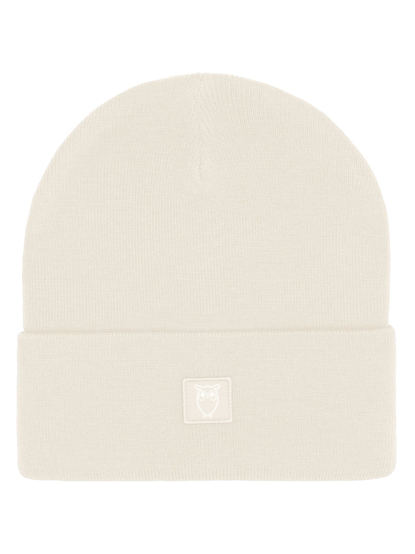 KnowledgeCotton Apparel - UNI Merino double layer badge beanie Hats 1387 Egret