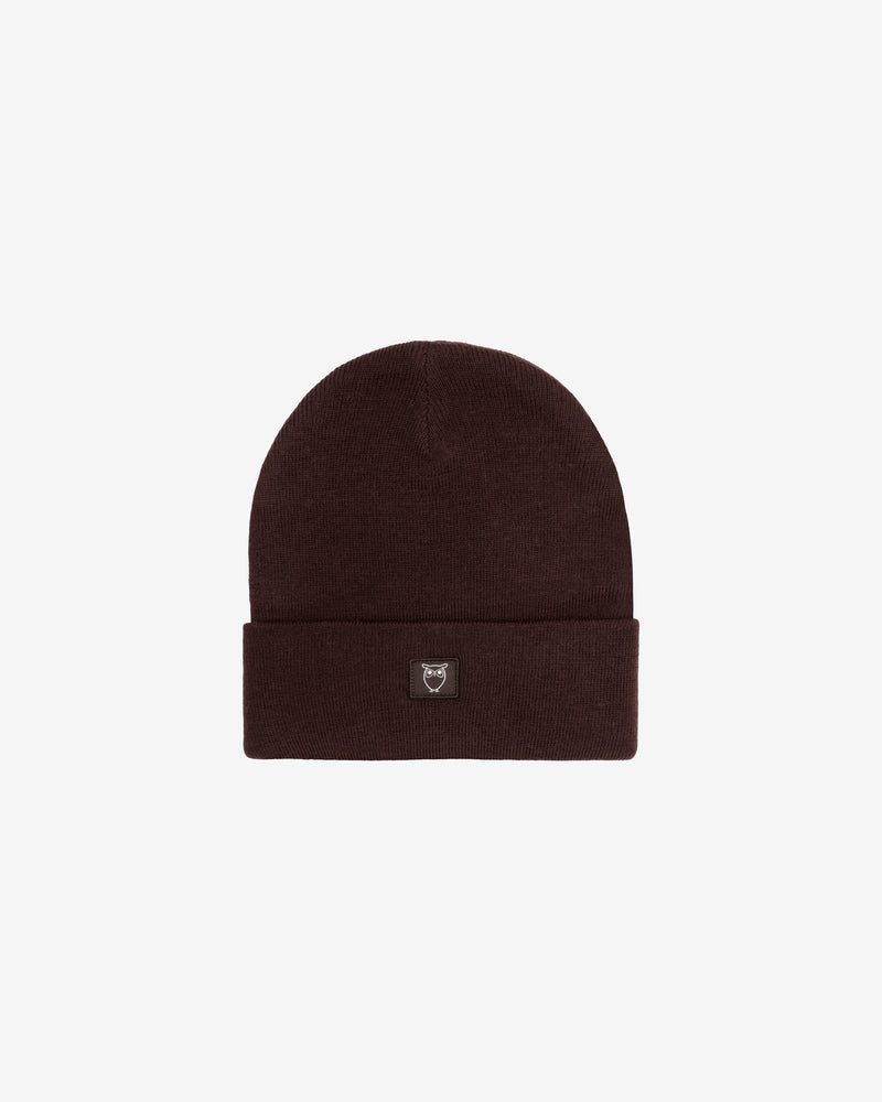 KnowledgeCotton Apparel - UNI Merino double layer badge beanie Hats 1487 Chocolate Torte