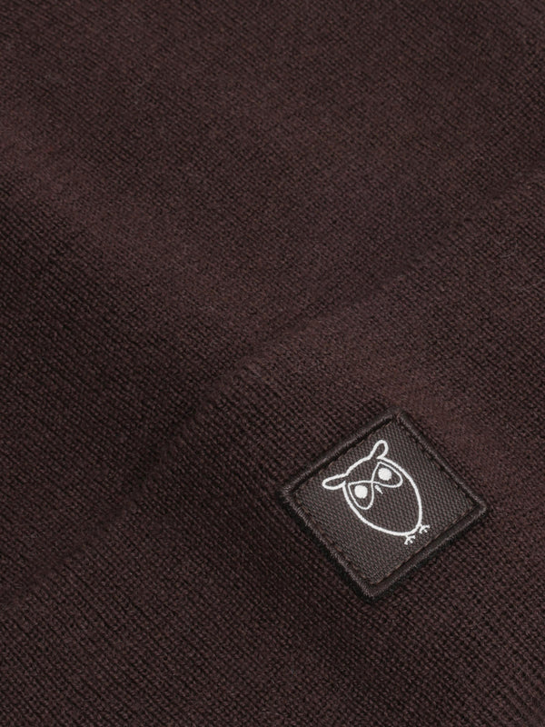 KnowledgeCotton Apparel - UNI Merino double layer badge beanie Hats 1487 Chocolate Torte