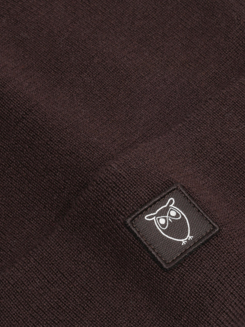 KnowledgeCotton Apparel - UNI Merino double layer badge beanie Hats 1487 Chocolate Torte