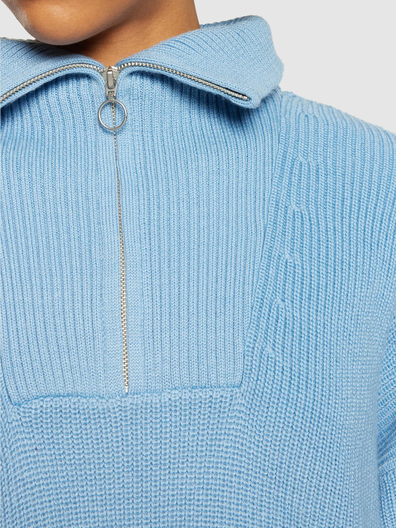 KnowledgeCotton Apparel - WMN Merino half zip high neck Knits 1463 Glacier Lake