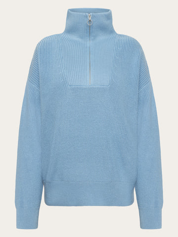 KnowledgeCotton Apparel - WMN Merino half zip high neck Knits 1463 Glacier Lake