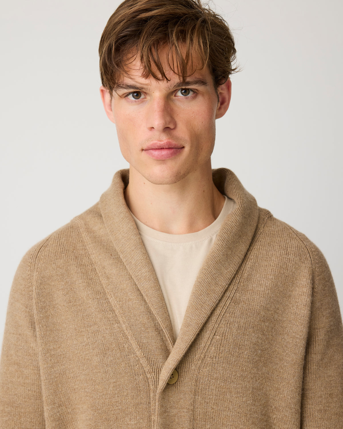 KnowledgeCotton Apparel - MEN Merino knit cardigan Knits 1336 Kelp melange