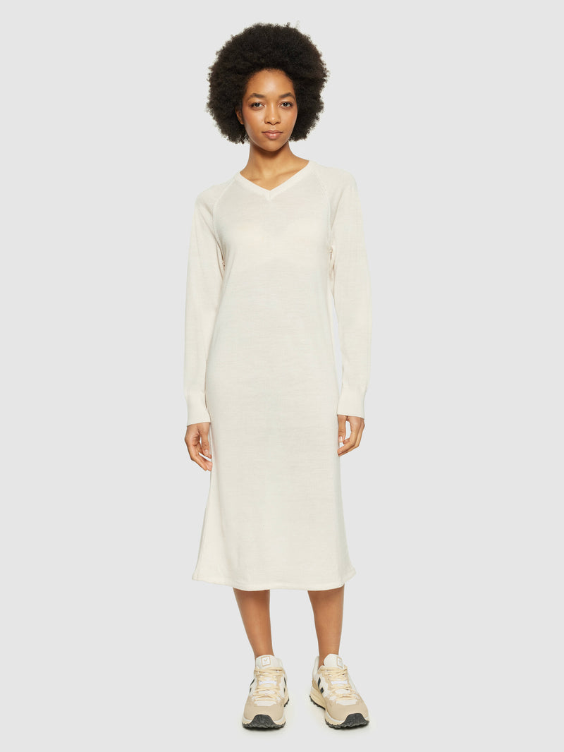 KnowledgeCotton Apparel - WMN Merino mid length v-neck dress - RWS Dresses 1346 Kelp