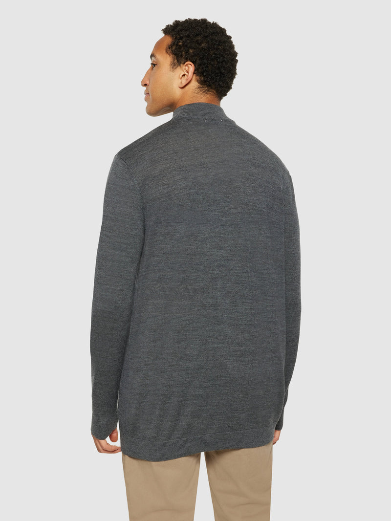 KnowledgeCotton Apparel - MEN Merino mock neck - RWS Knits 1073 Dark Grey Melange