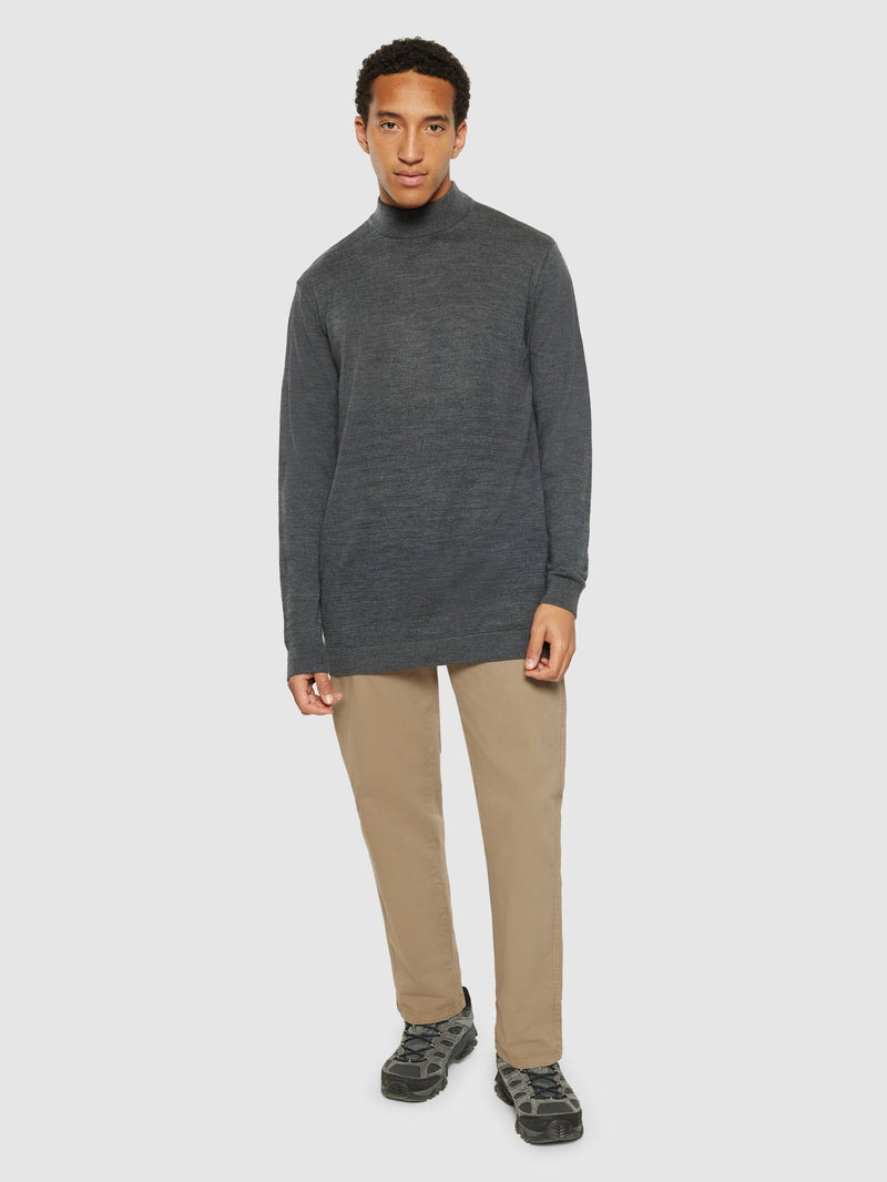 KnowledgeCotton Apparel - MEN Merino mock neck - RWS Knits 1073 Dark Grey Melange