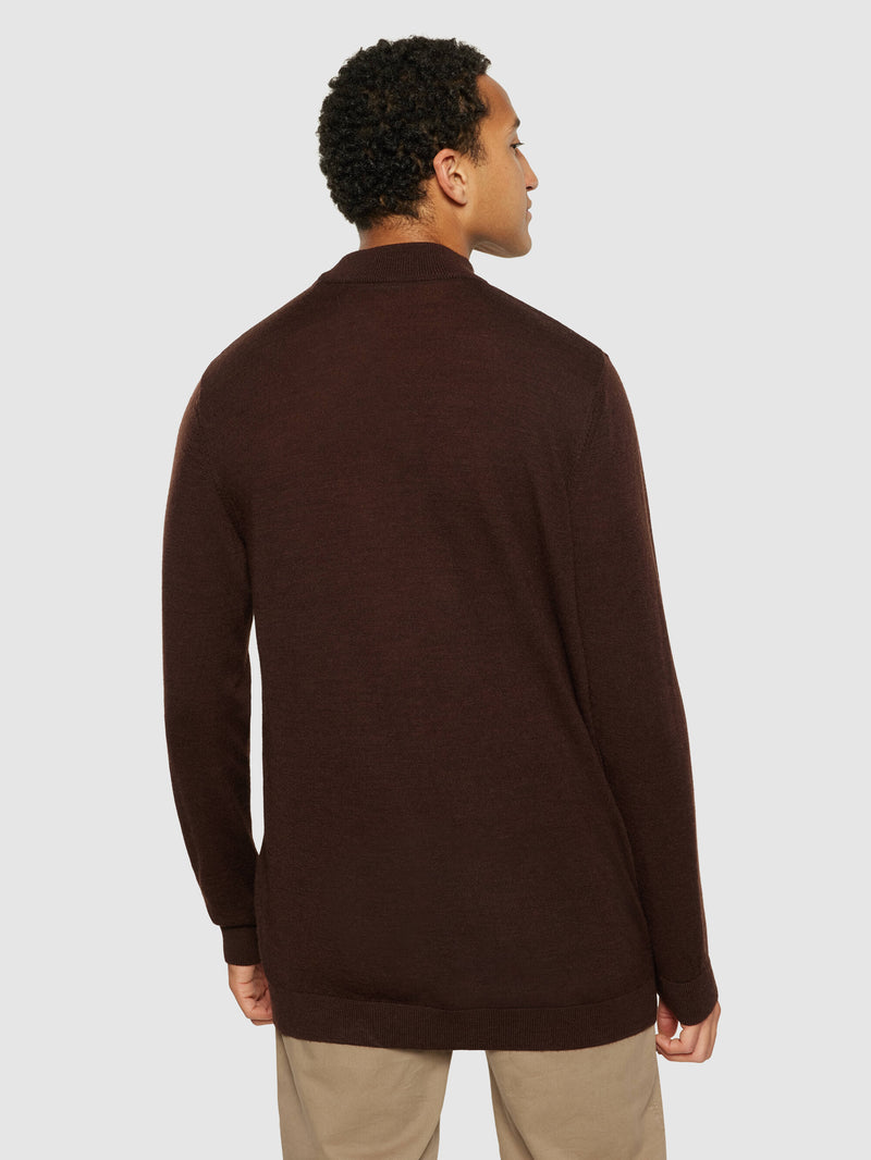 KnowledgeCotton Apparel - MEN Merino mock neck - RWS Knits 1243 Demitasse (brown)