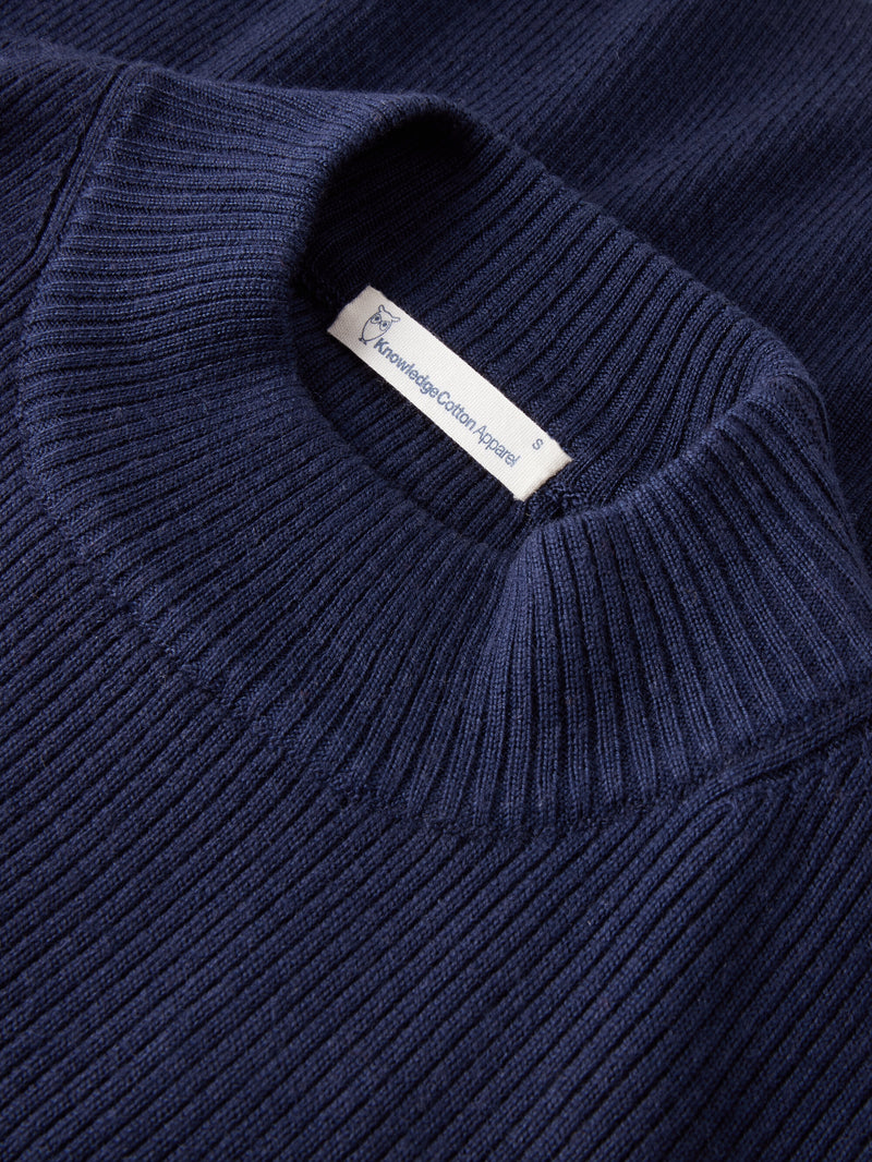 KnowledgeCotton Apparel - WMN Merino rib mock neck long sleeve t-shirt Knits 1001 Total Eclipse