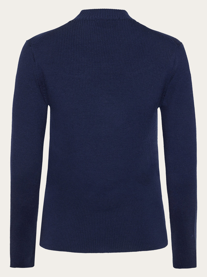 KnowledgeCotton Apparel - WMN Merino rib mock neck long sleeve t-shirt Knits 1001 Total Eclipse