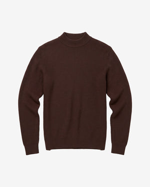 KnowledgeCotton Apparel - WMN Merino rib mock neck long sleeve t-shirt Knits 1487 Chocolate Torte