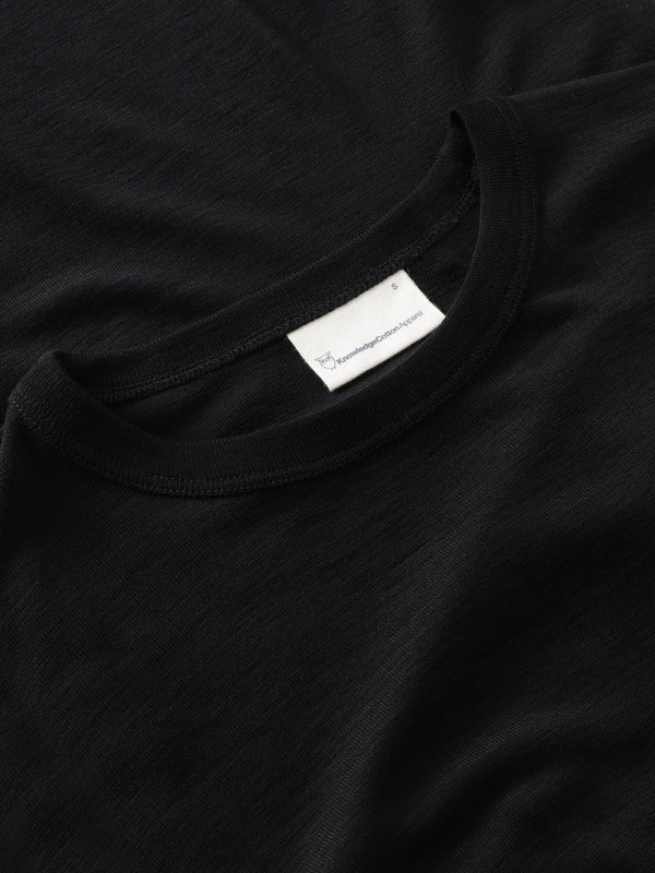 KnowledgeCotton Apparel - WMN Merino rib t-shirt T-shirts 1300 Black Jet