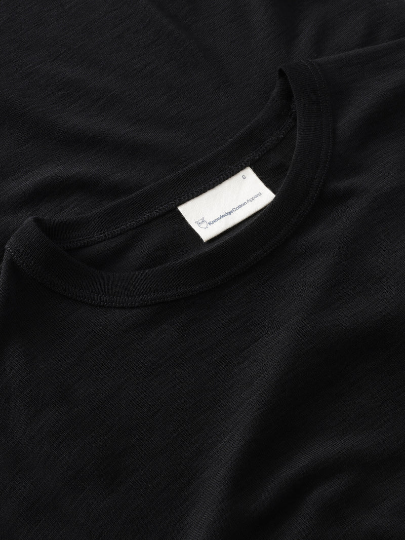 KnowledgeCotton Apparel - WMN Merino rib t-shirt T-shirts 1300 Black Jet