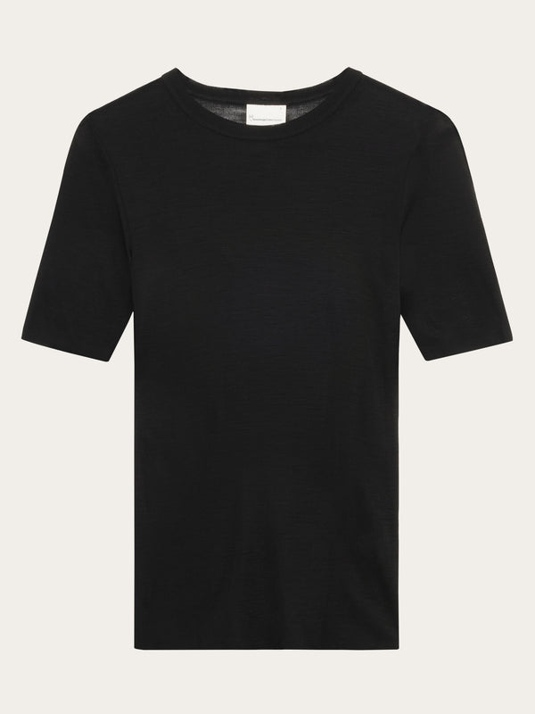 KnowledgeCotton Apparel - WMN Merino rib t-shirt T-shirts 1300 Black Jet