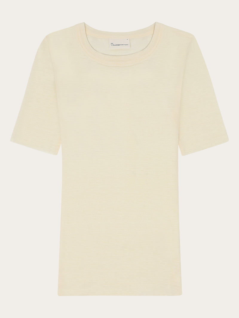 KnowledgeCotton Apparel - WMN Merino rib t-shirt T-shirts 1387 Egret