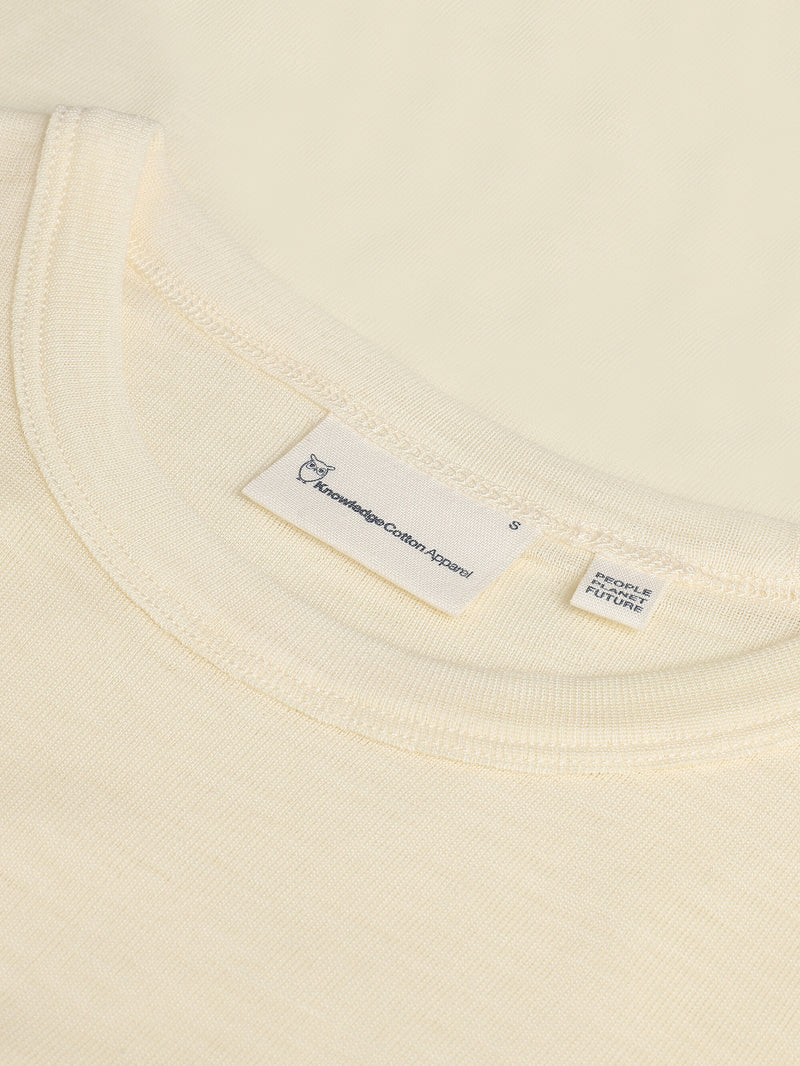 KnowledgeCotton Apparel - WMN Merino rib t-shirt T-shirts 1387 Egret