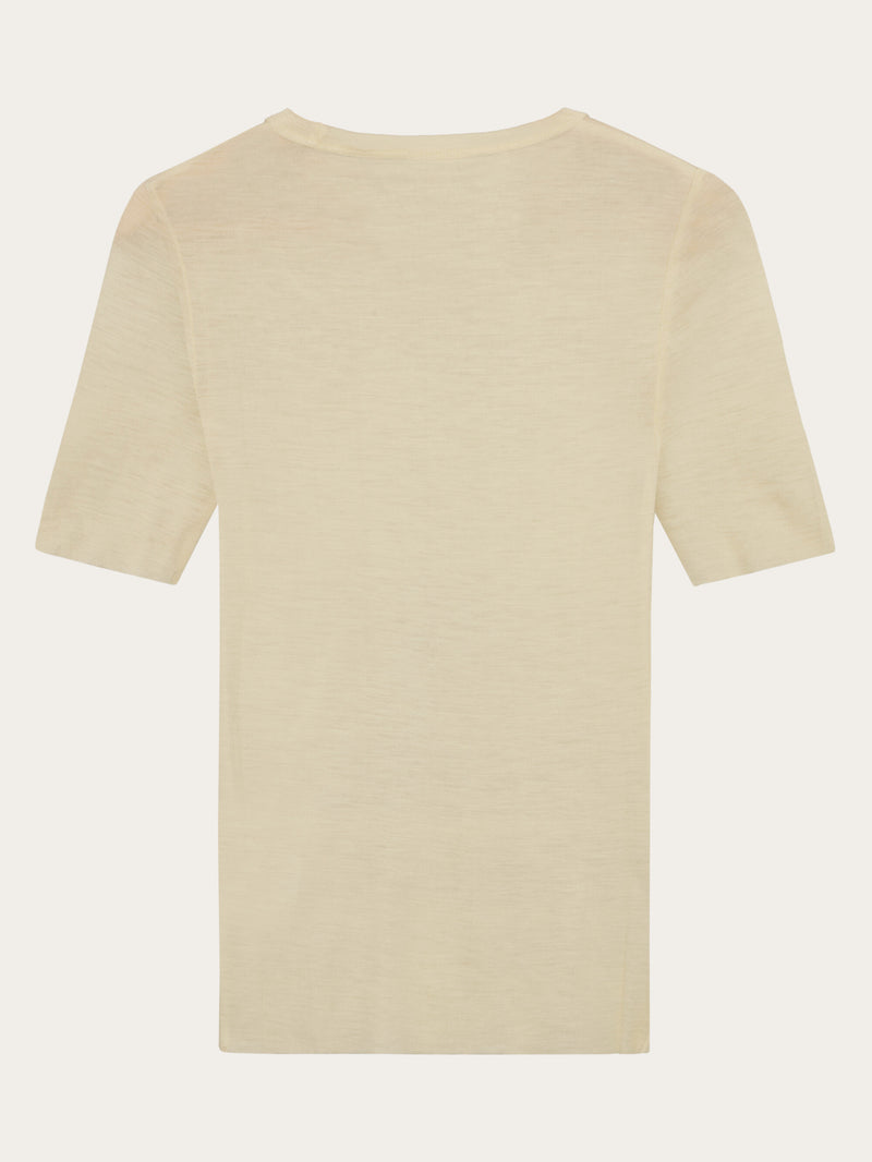 KnowledgeCotton Apparel - WMN Merino rib t-shirt T-shirts 1387 Egret