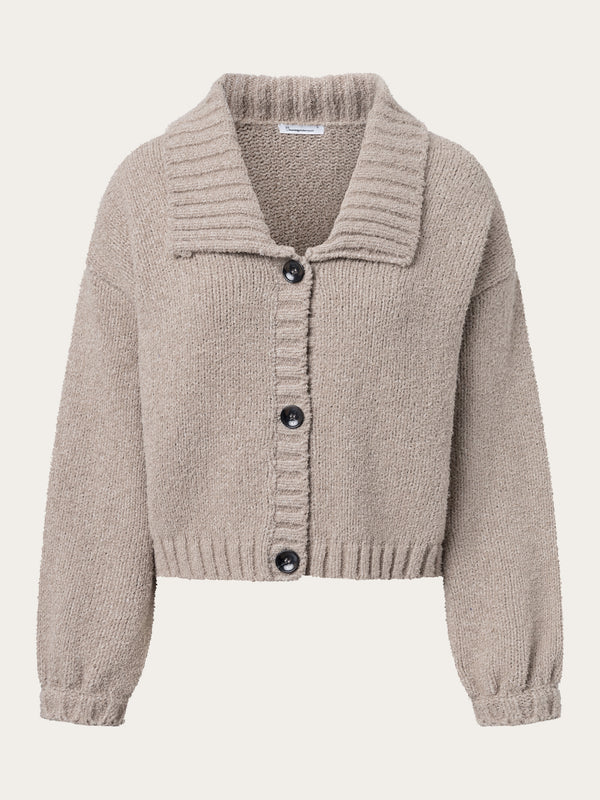 KnowledgeCotton Apparel - WMN Mouline big collar cardigan Knits 1228 Light feather gray