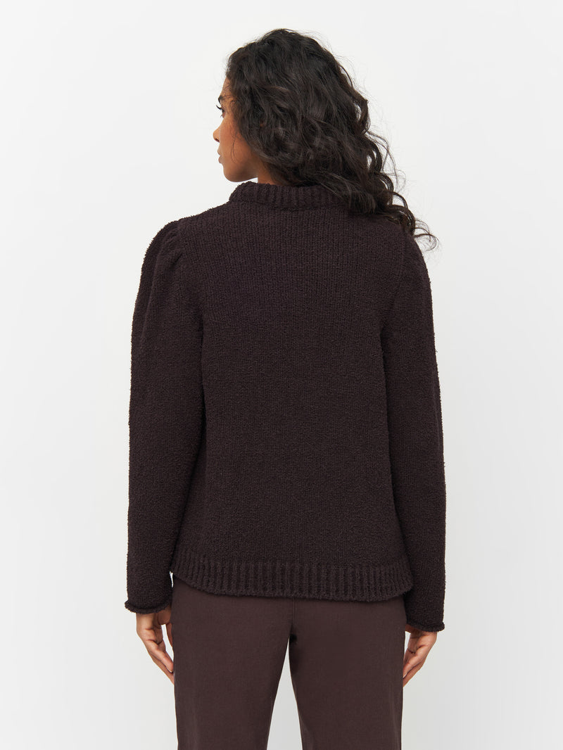 KnowledgeCotton Apparel - WMN Mouline puff sleeve crew neck Knits 1394 Chocolate Plum