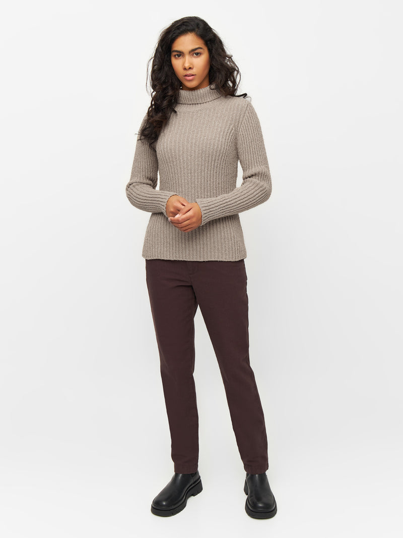 KnowledgeCotton Apparel - WMN Mouline roll neck Knits 1228 Light feather gray