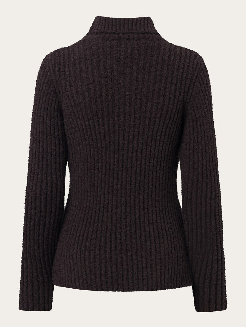 KnowledgeCotton Apparel - WMN Mouline roll neck Knits 1394 Chocolate Plum