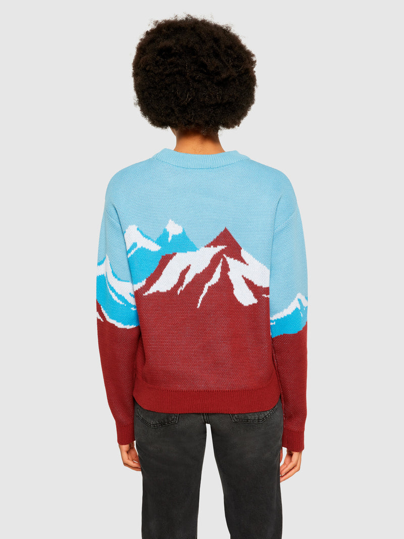 KnowledgeCotton Apparel - WMN Mountain jacquard cotton crew neck - Regenerative Organic Certified® - GOTS/Vegan Knits 9921 Blue