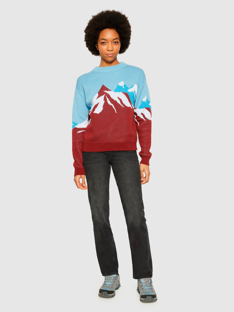 KnowledgeCotton Apparel - WMN Mountain jacquard cotton crew neck - Regenerative Organic Certified® - GOTS/Vegan Knits 9921 Blue