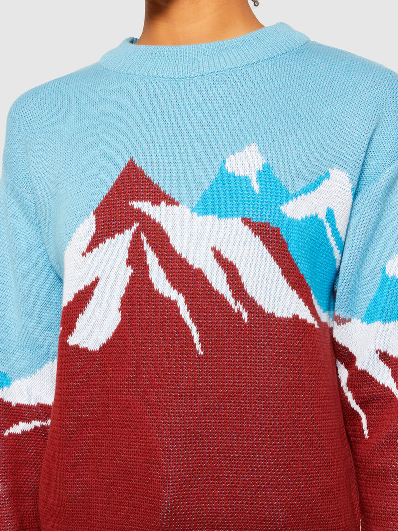 KnowledgeCotton Apparel - WMN Mountain jacquard cotton crew neck - Regenerative Organic Certified® - GOTS/Vegan Knits 9921 Blue