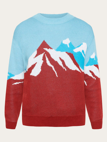 KnowledgeCotton Apparel - WMN Mountain jacquard cotton crew neck - Regenerative Organic Certified® - GOTS/Vegan Knits 9921 Blue