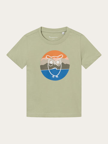 KnowledgeCotton Apparel - YOUNG Mountain owl front print t-shirt T-shirts 1380 Swamp