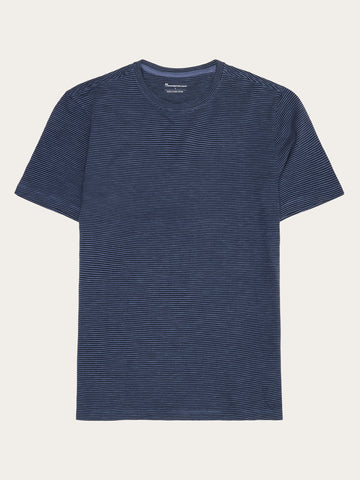 KnowledgeCotton Apparel - MEN Narrow striped slub t-shirt T-shirts 8036 Navy