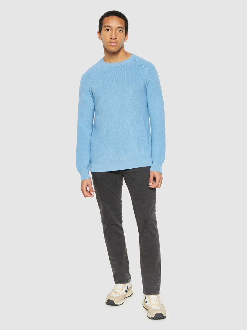 KnowledgeCotton Apparel - MEN O-neck merino wool rib knit Knits 1463 Glacier Lake