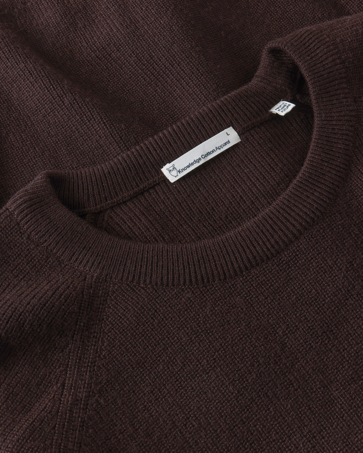 KnowledgeCotton Apparel - MEN O-neck merino wool rib knit Knits 1487 Chocolate Torte