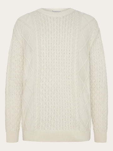 KnowledgeCotton Apparel - MEN Organic Cotton Cable Knit - Regenerative Organic Certified™ - GOTS/Vegan Knits 1387 Egret